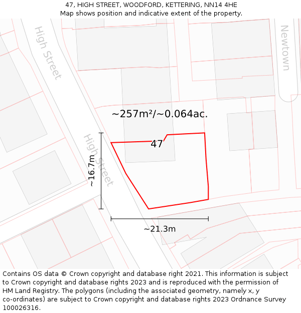 47, HIGH STREET, WOODFORD, KETTERING, NN14 4HE: Plot and title map