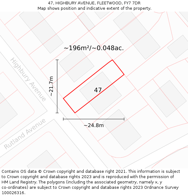 47, HIGHBURY AVENUE, FLEETWOOD, FY7 7DR: Plot and title map