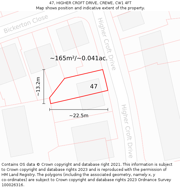 47, HIGHER CROFT DRIVE, CREWE, CW1 4FT: Plot and title map