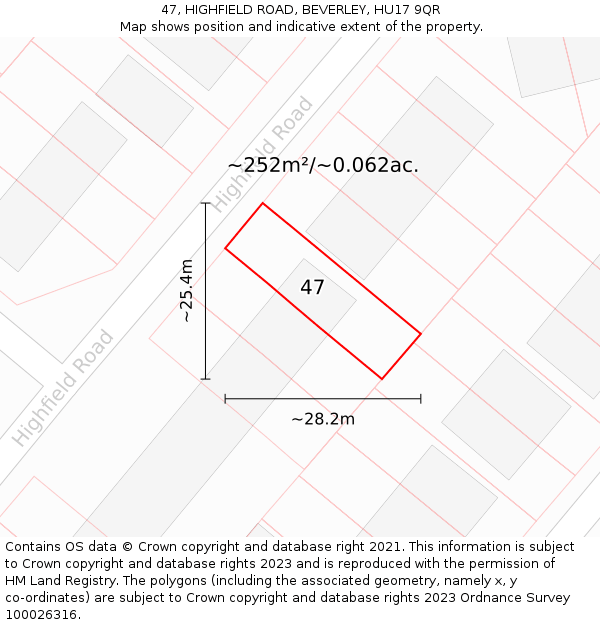 47, HIGHFIELD ROAD, BEVERLEY, HU17 9QR: Plot and title map