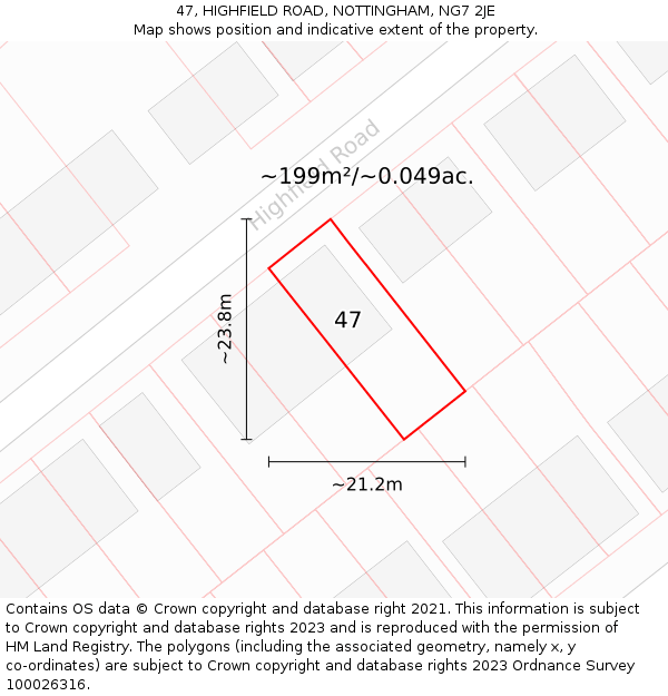 47, HIGHFIELD ROAD, NOTTINGHAM, NG7 2JE: Plot and title map