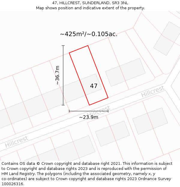 47, HILLCREST, SUNDERLAND, SR3 3NL: Plot and title map