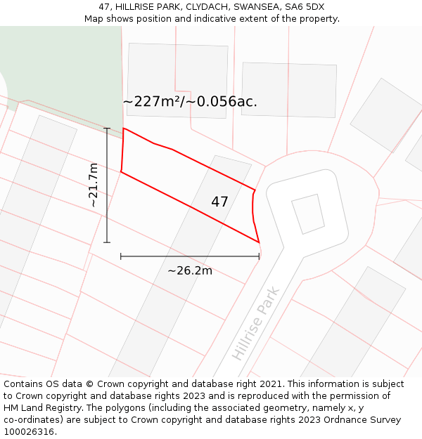 47, HILLRISE PARK, CLYDACH, SWANSEA, SA6 5DX: Plot and title map