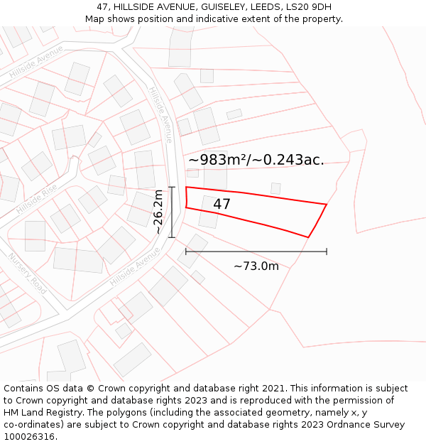 47, HILLSIDE AVENUE, GUISELEY, LEEDS, LS20 9DH: Plot and title map