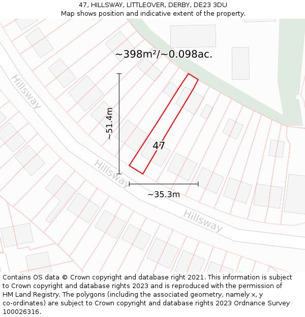 47, HILLSWAY, LITTLEOVER, DERBY, DE23 3DU: Plot and title map