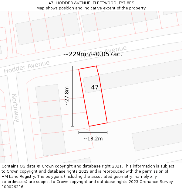 47, HODDER AVENUE, FLEETWOOD, FY7 8ES: Plot and title map