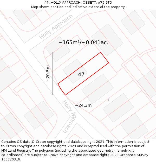 47, HOLLY APPROACH, OSSETT, WF5 9TD: Plot and title map