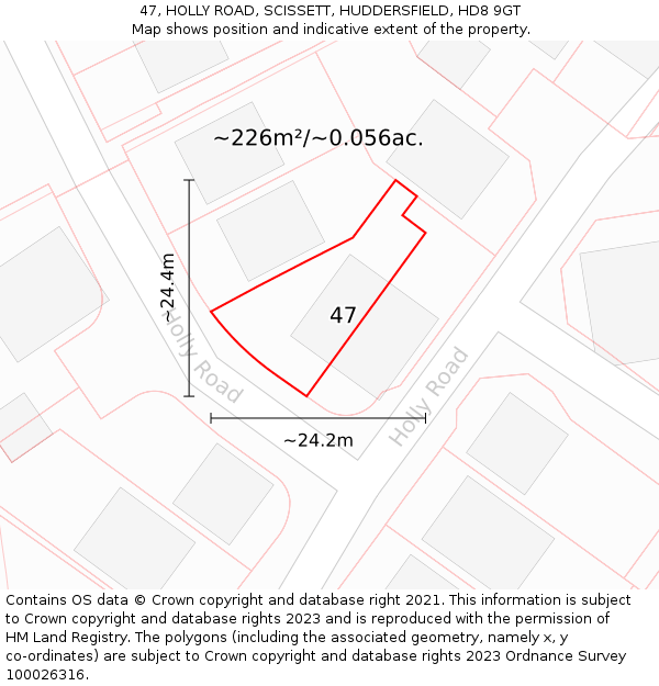 47, HOLLY ROAD, SCISSETT, HUDDERSFIELD, HD8 9GT: Plot and title map