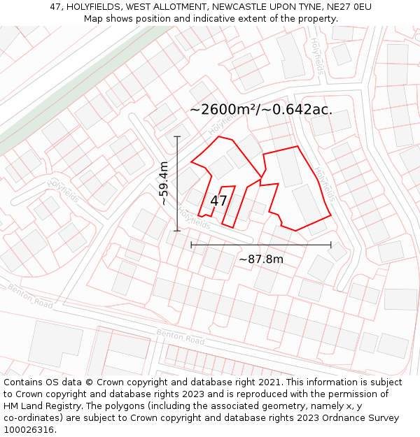 47, HOLYFIELDS, WEST ALLOTMENT, NEWCASTLE UPON TYNE, NE27 0EU: Plot and title map