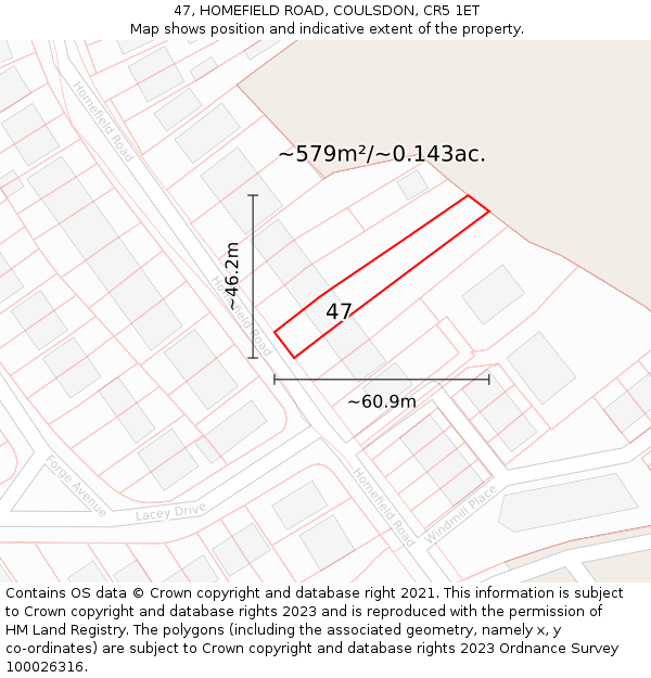 47, HOMEFIELD ROAD, COULSDON, CR5 1ET: Plot and title map