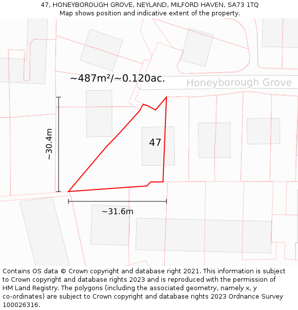 47, HONEYBOROUGH GROVE, NEYLAND, MILFORD HAVEN, SA73 1TQ: Plot and title map