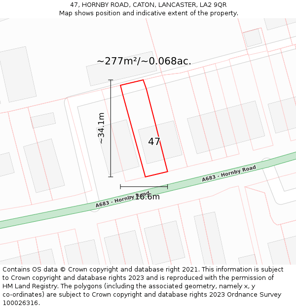 47, HORNBY ROAD, CATON, LANCASTER, LA2 9QR: Plot and title map