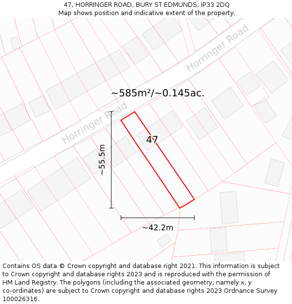 47, HORRINGER ROAD, BURY ST EDMUNDS, IP33 2DQ: Plot and title map