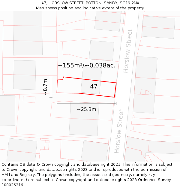 47, HORSLOW STREET, POTTON, SANDY, SG19 2NX: Plot and title map