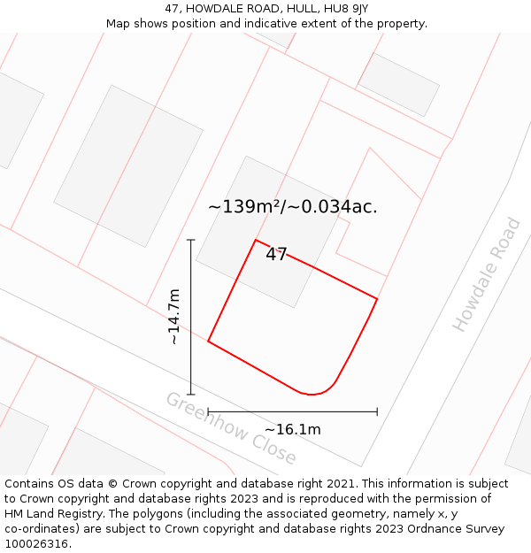 47, HOWDALE ROAD, HULL, HU8 9JY: Plot and title map