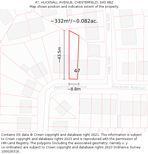 47, HUCKNALL AVENUE, CHESTERFIELD, S40 4BZ: Plot and title map