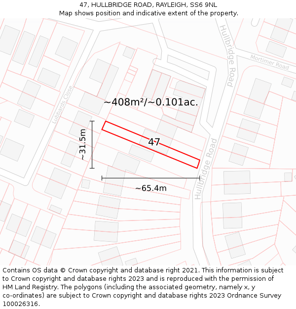 47, HULLBRIDGE ROAD, RAYLEIGH, SS6 9NL: Plot and title map