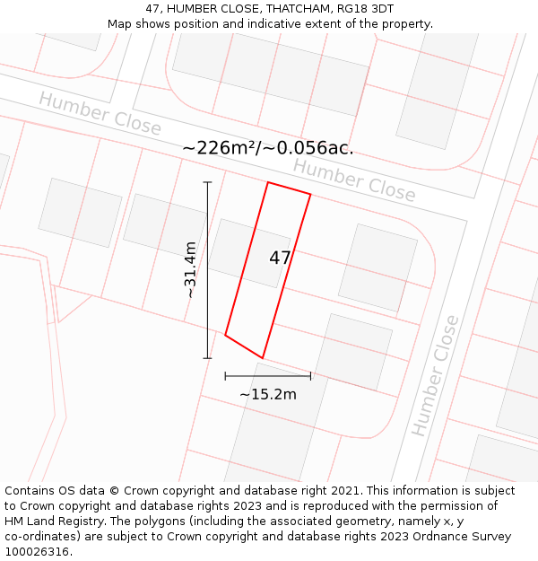 47, HUMBER CLOSE, THATCHAM, RG18 3DT: Plot and title map