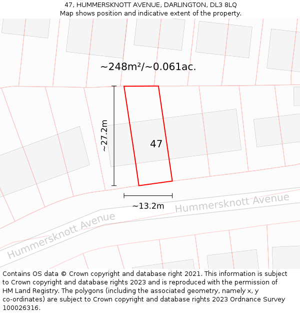 47, HUMMERSKNOTT AVENUE, DARLINGTON, DL3 8LQ: Plot and title map