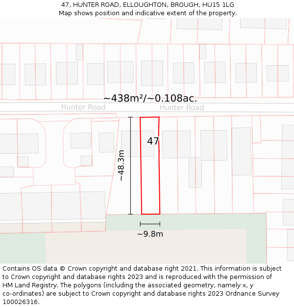 47, HUNTER ROAD, ELLOUGHTON, BROUGH, HU15 1LG: Plot and title map