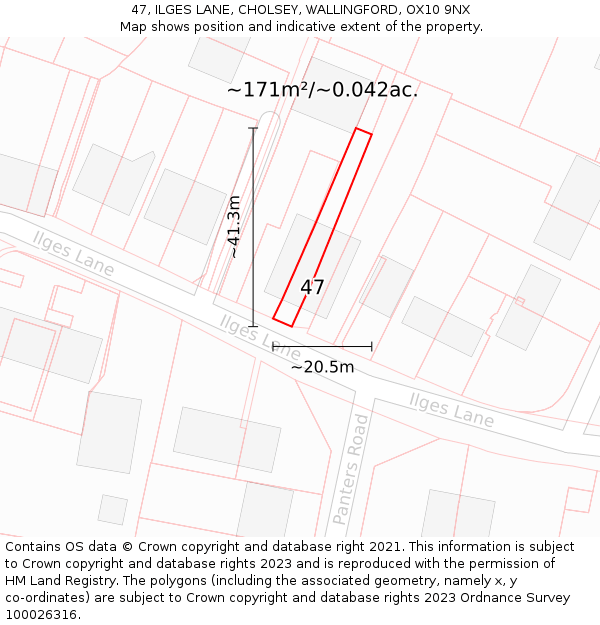 47, ILGES LANE, CHOLSEY, WALLINGFORD, OX10 9NX: Plot and title map