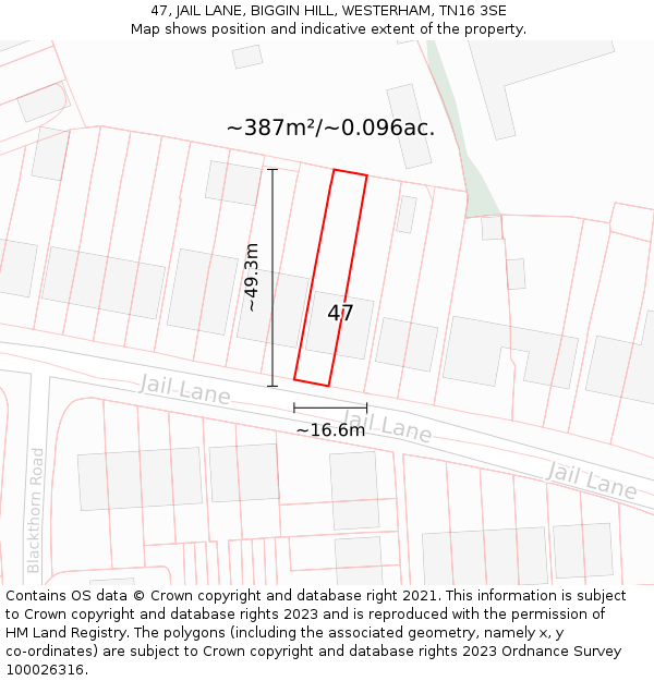 47, JAIL LANE, BIGGIN HILL, WESTERHAM, TN16 3SE: Plot and title map