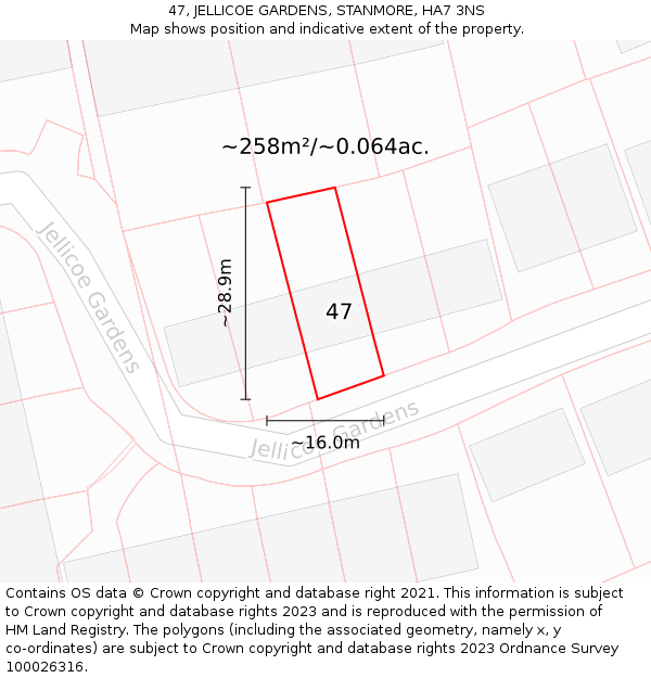 47, JELLICOE GARDENS, STANMORE, HA7 3NS: Plot and title map