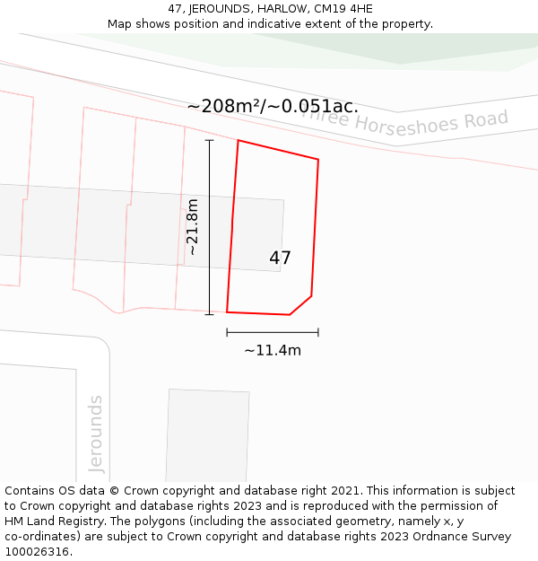 47, JEROUNDS, HARLOW, CM19 4HE: Plot and title map