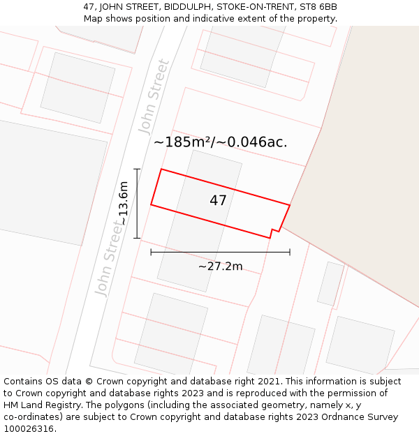 47, JOHN STREET, BIDDULPH, STOKE-ON-TRENT, ST8 6BB: Plot and title map