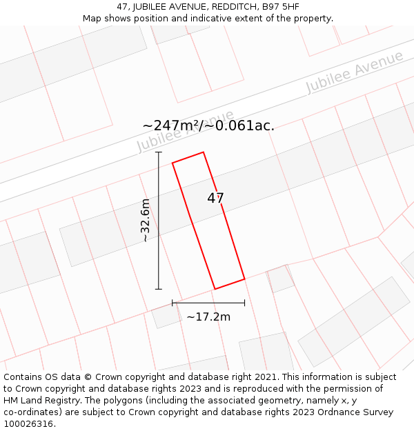 47, JUBILEE AVENUE, REDDITCH, B97 5HF: Plot and title map