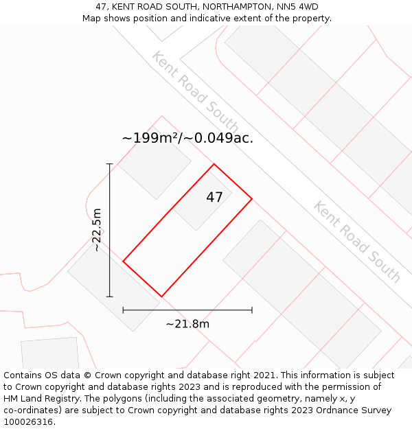 47, KENT ROAD SOUTH, NORTHAMPTON, NN5 4WD: Plot and title map