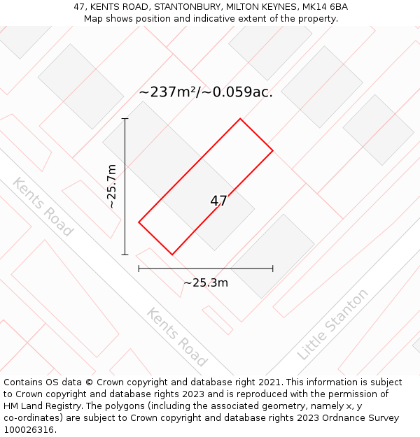 47, KENTS ROAD, STANTONBURY, MILTON KEYNES, MK14 6BA: Plot and title map