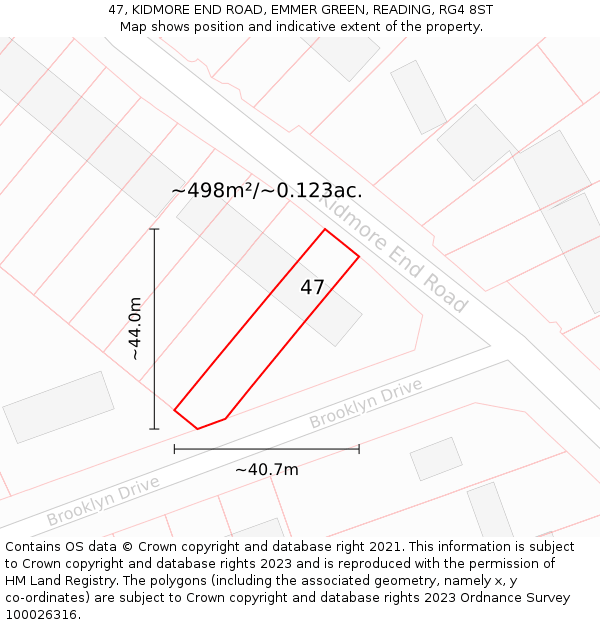 47, KIDMORE END ROAD, EMMER GREEN, READING, RG4 8ST: Plot and title map