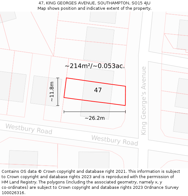 47, KING GEORGES AVENUE, SOUTHAMPTON, SO15 4JU: Plot and title map