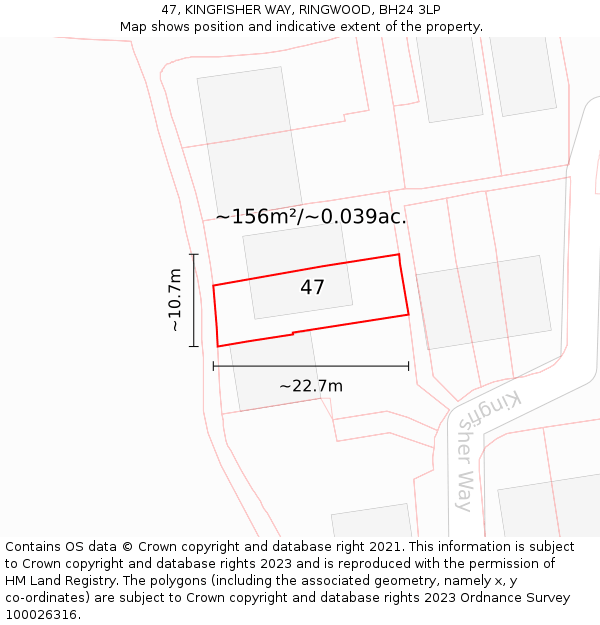 47, KINGFISHER WAY, RINGWOOD, BH24 3LP: Plot and title map