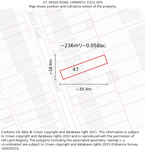 47, KINGS ROAD, HARWICH, CO12 4DS: Plot and title map