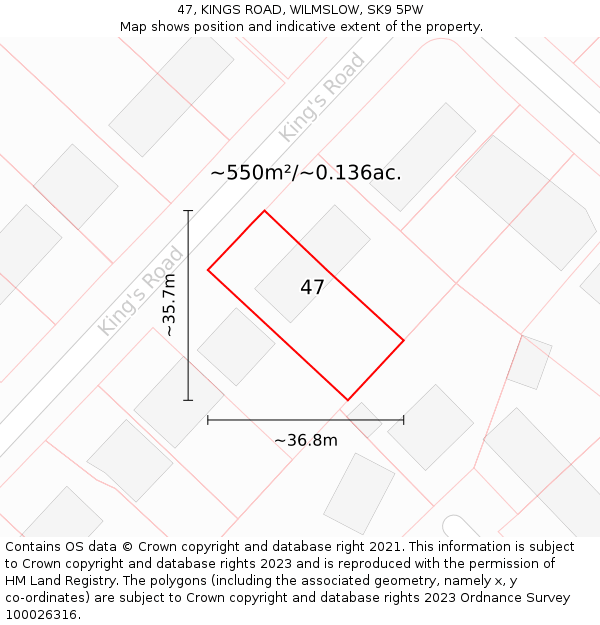 47, KINGS ROAD, WILMSLOW, SK9 5PW: Plot and title map