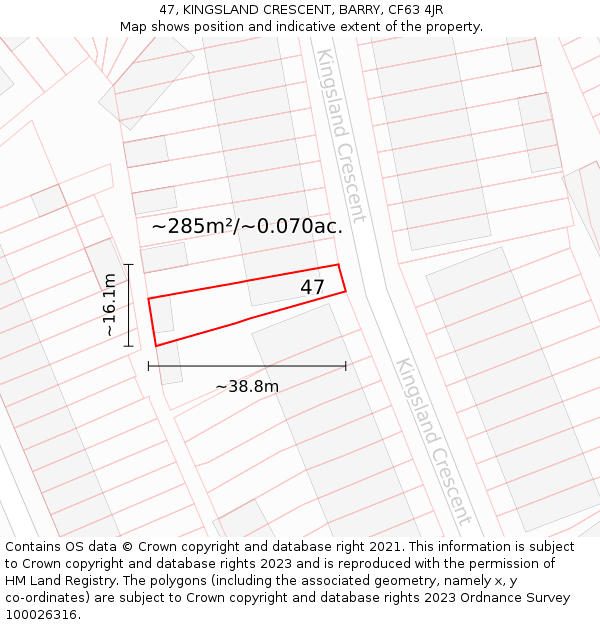 47, KINGSLAND CRESCENT, BARRY, CF63 4JR: Plot and title map