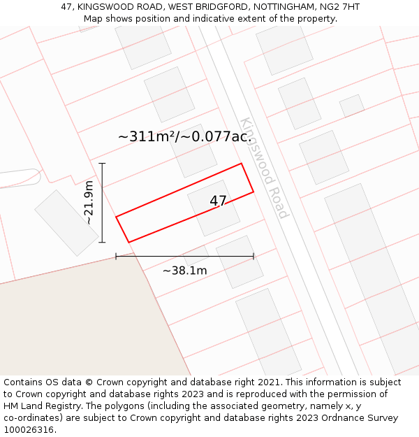 47, KINGSWOOD ROAD, WEST BRIDGFORD, NOTTINGHAM, NG2 7HT: Plot and title map