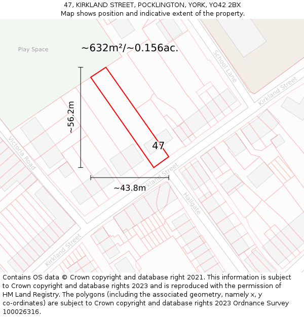 47, KIRKLAND STREET, POCKLINGTON, YORK, YO42 2BX: Plot and title map