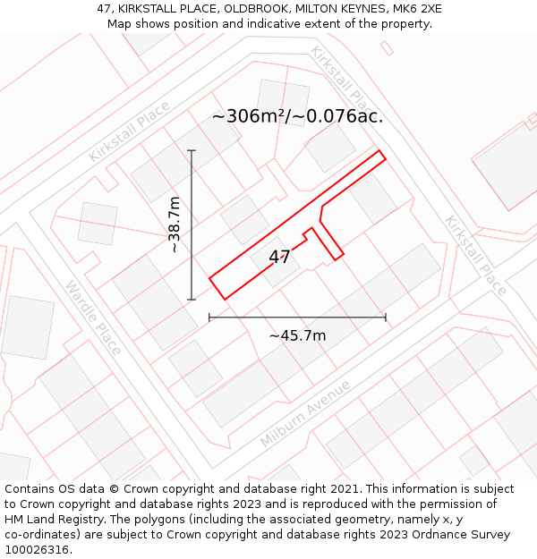 47, KIRKSTALL PLACE, OLDBROOK, MILTON KEYNES, MK6 2XE: Plot and title map