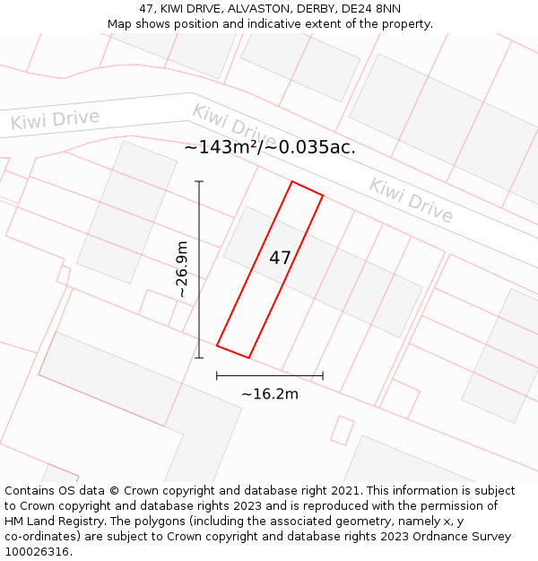 47, KIWI DRIVE, ALVASTON, DERBY, DE24 8NN: Plot and title map