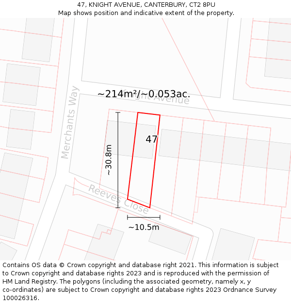 47, KNIGHT AVENUE, CANTERBURY, CT2 8PU: Plot and title map