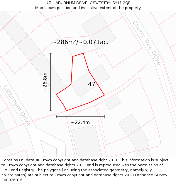 47, LABURNUM DRIVE, OSWESTRY, SY11 2QP: Plot and title map