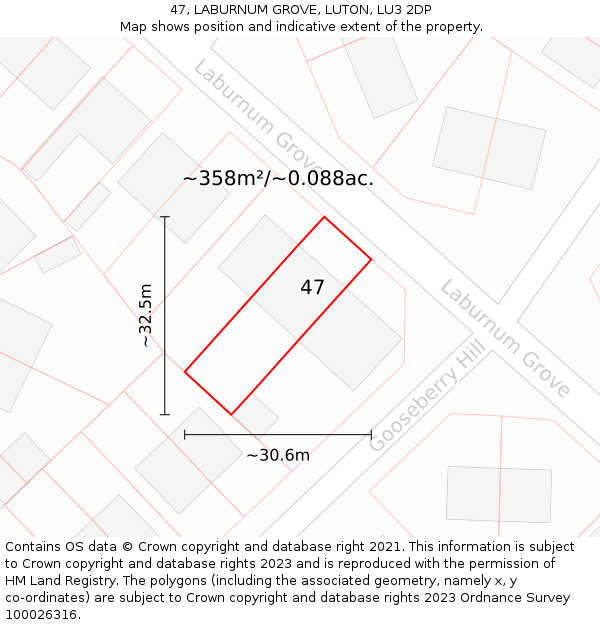 47, LABURNUM GROVE, LUTON, LU3 2DP: Plot and title map