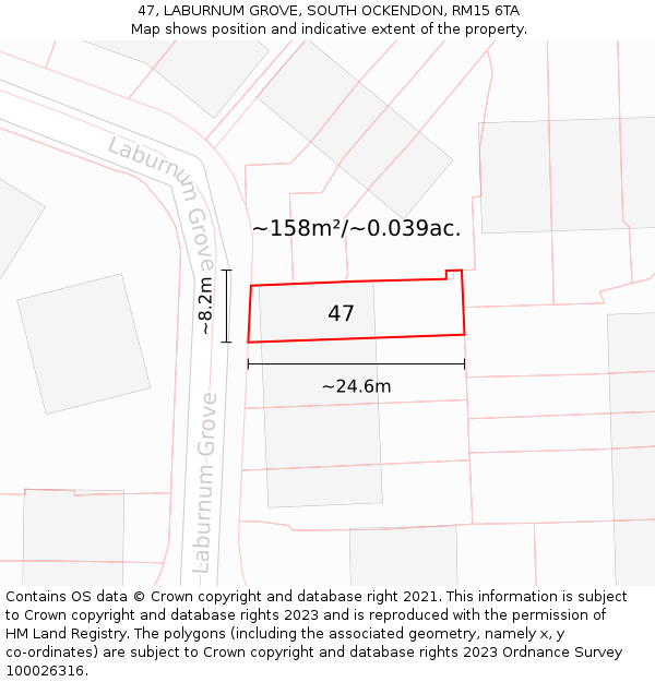 47, LABURNUM GROVE, SOUTH OCKENDON, RM15 6TA: Plot and title map