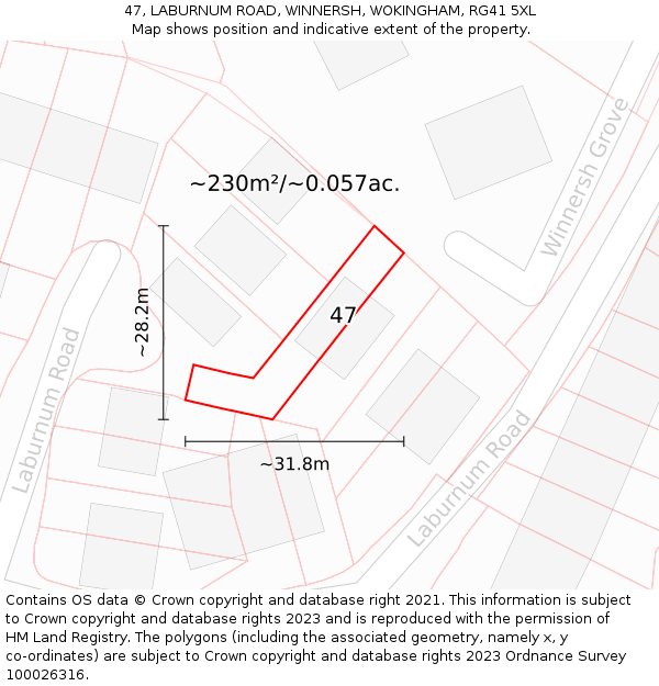 47, LABURNUM ROAD, WINNERSH, WOKINGHAM, RG41 5XL: Plot and title map