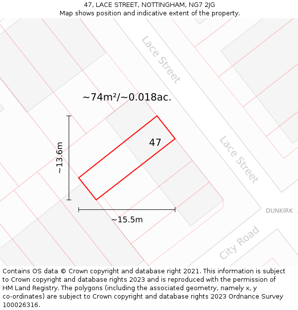 47, LACE STREET, NOTTINGHAM, NG7 2JG: Plot and title map