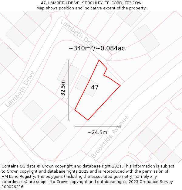 47, LAMBETH DRIVE, STIRCHLEY, TELFORD, TF3 1QW: Plot and title map