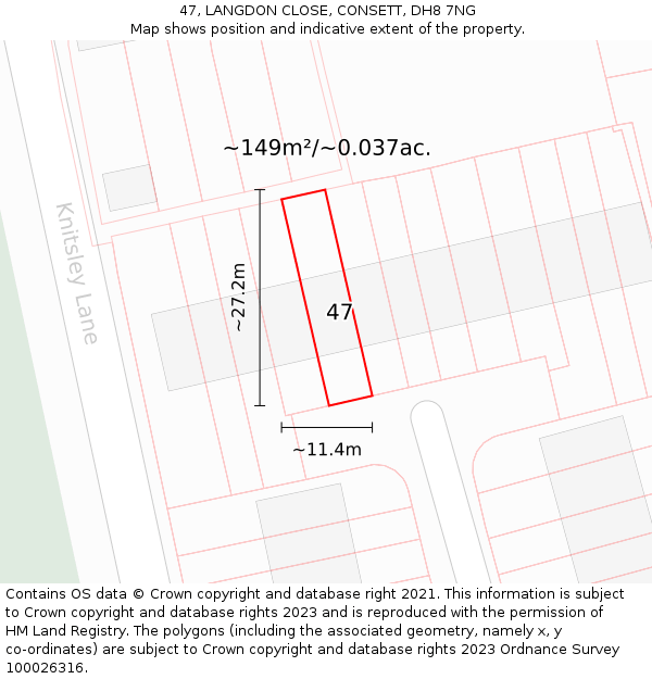 47, LANGDON CLOSE, CONSETT, DH8 7NG: Plot and title map